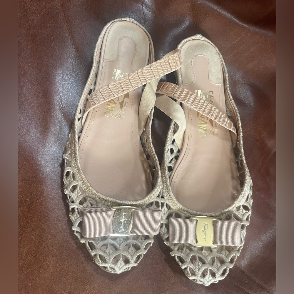 Salvatore Ferragamo Women's Taupe Mesh Flats